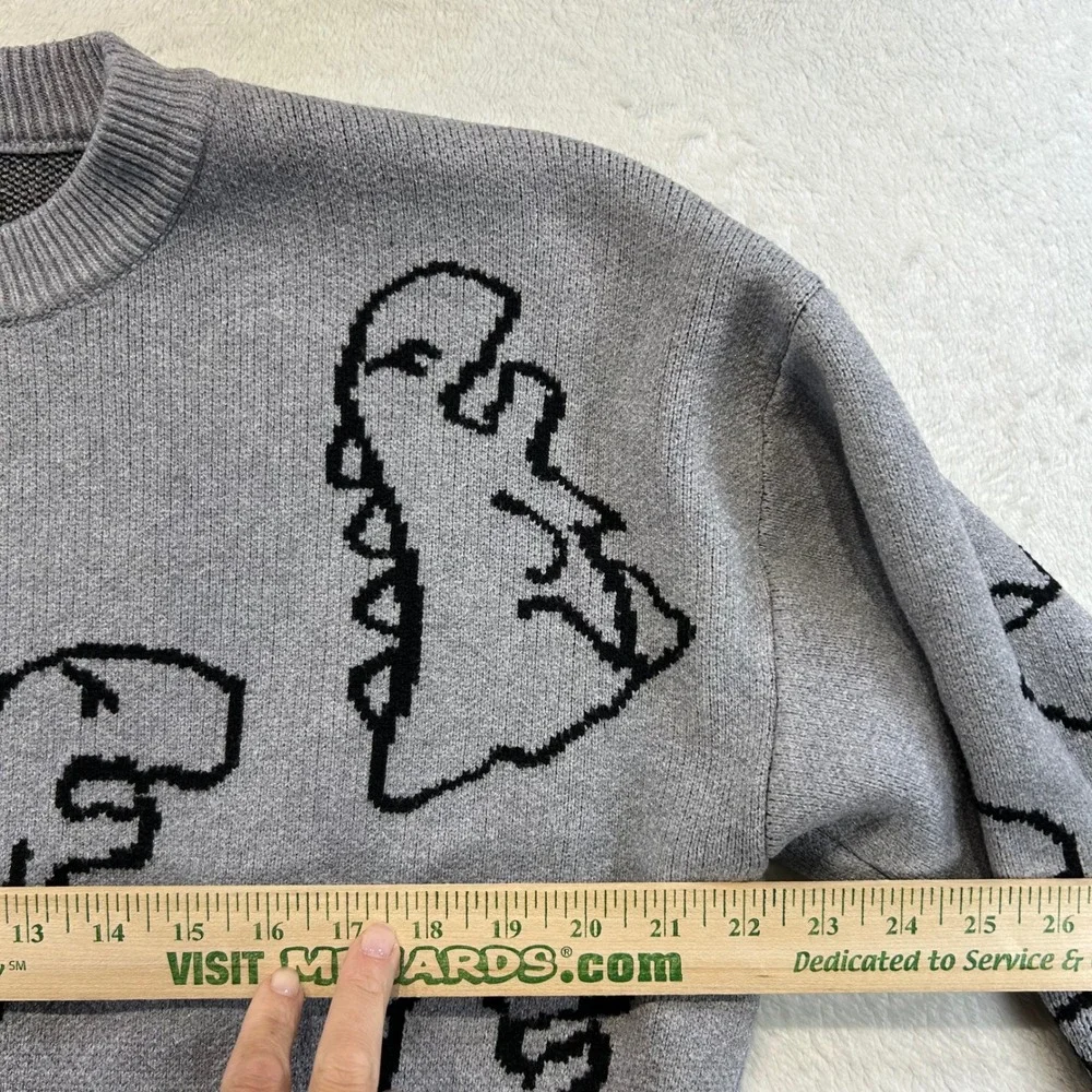 Kidcore Dinosaur Graphic Knit Sweater Large Grey Streetwear Indie Quirky Retro - Picture 4 of 6